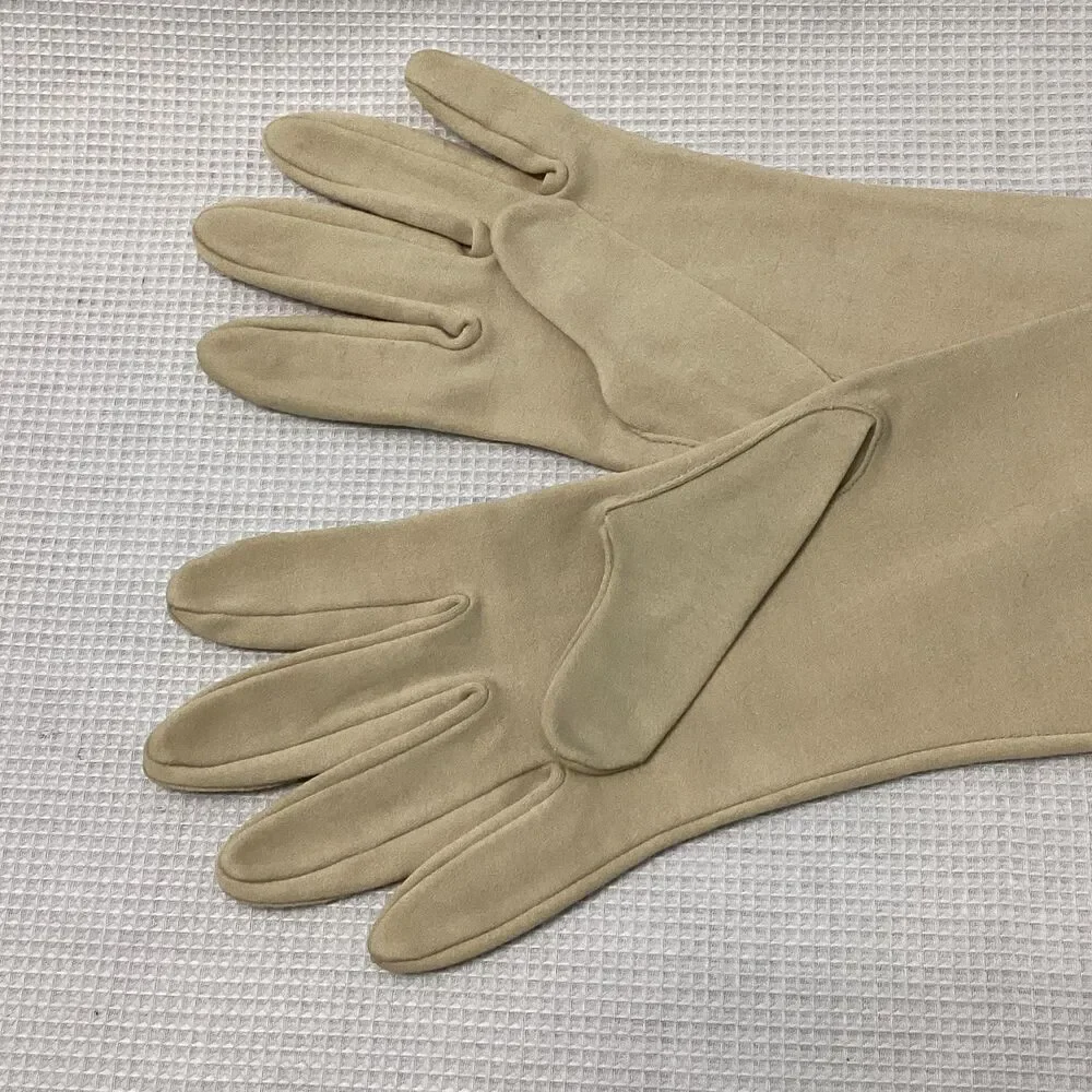 Vintage Ladies Gloves Beige Sueded fabric MEDIUM